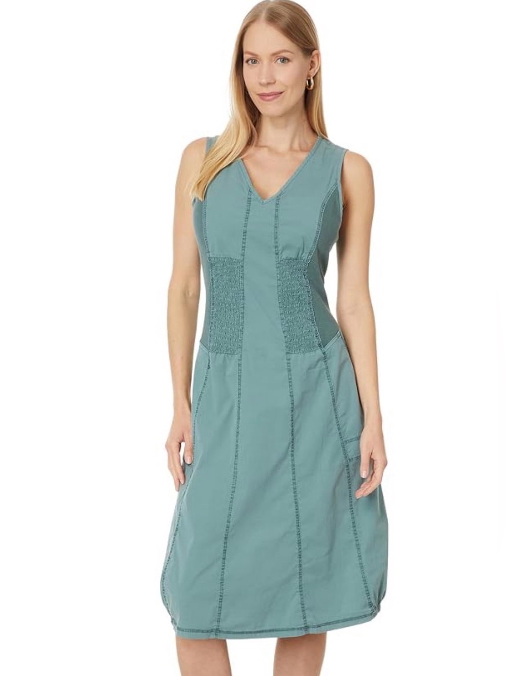 Wearables by XCVI Gibbon Sleeveless Green V-Neck Midi Dress with Pockets Size M